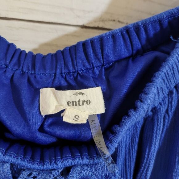 Entro Blue Boho Off the Shoulder Halter Top Size Small - Picture 9 of 12